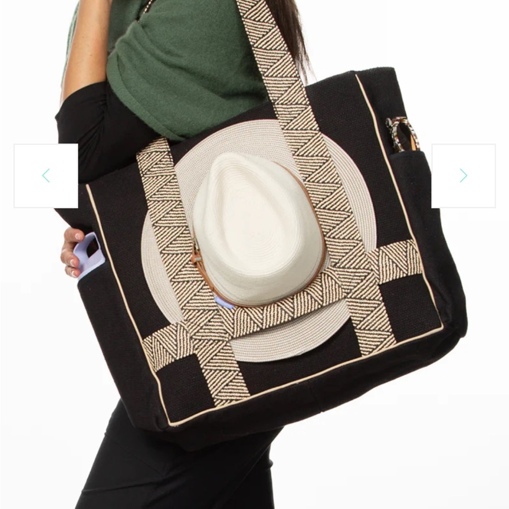 Modern Black Tote with Geometric Beige Accents